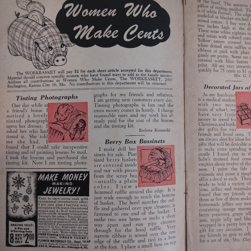 Vintage The Workbasket Magazine 1953 Patterns Recipes Ephemera Craft Crafting